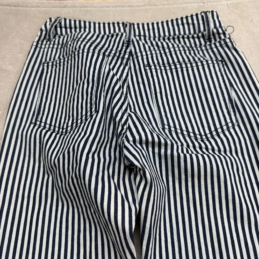 Saints & Hearts Bell Bottom Pants Womens S Navy White Striped Frayed Retro Boho